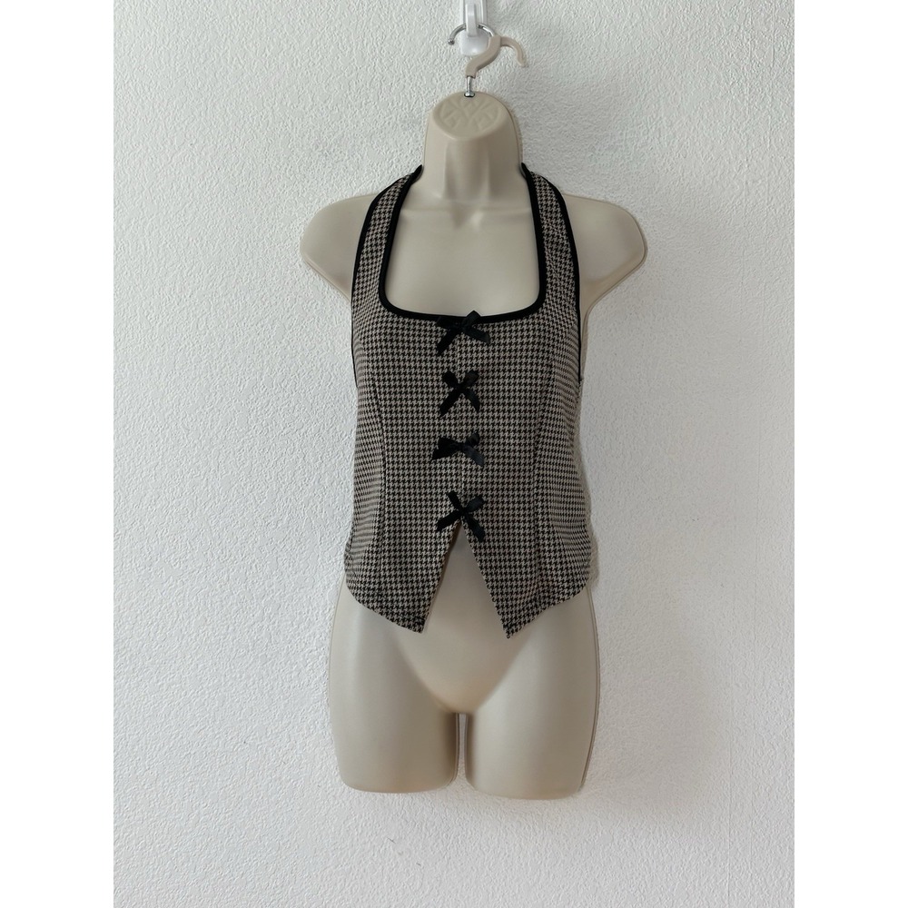 Shein Brown Houndstooth Halter Size‎ Medium Preppy Academia